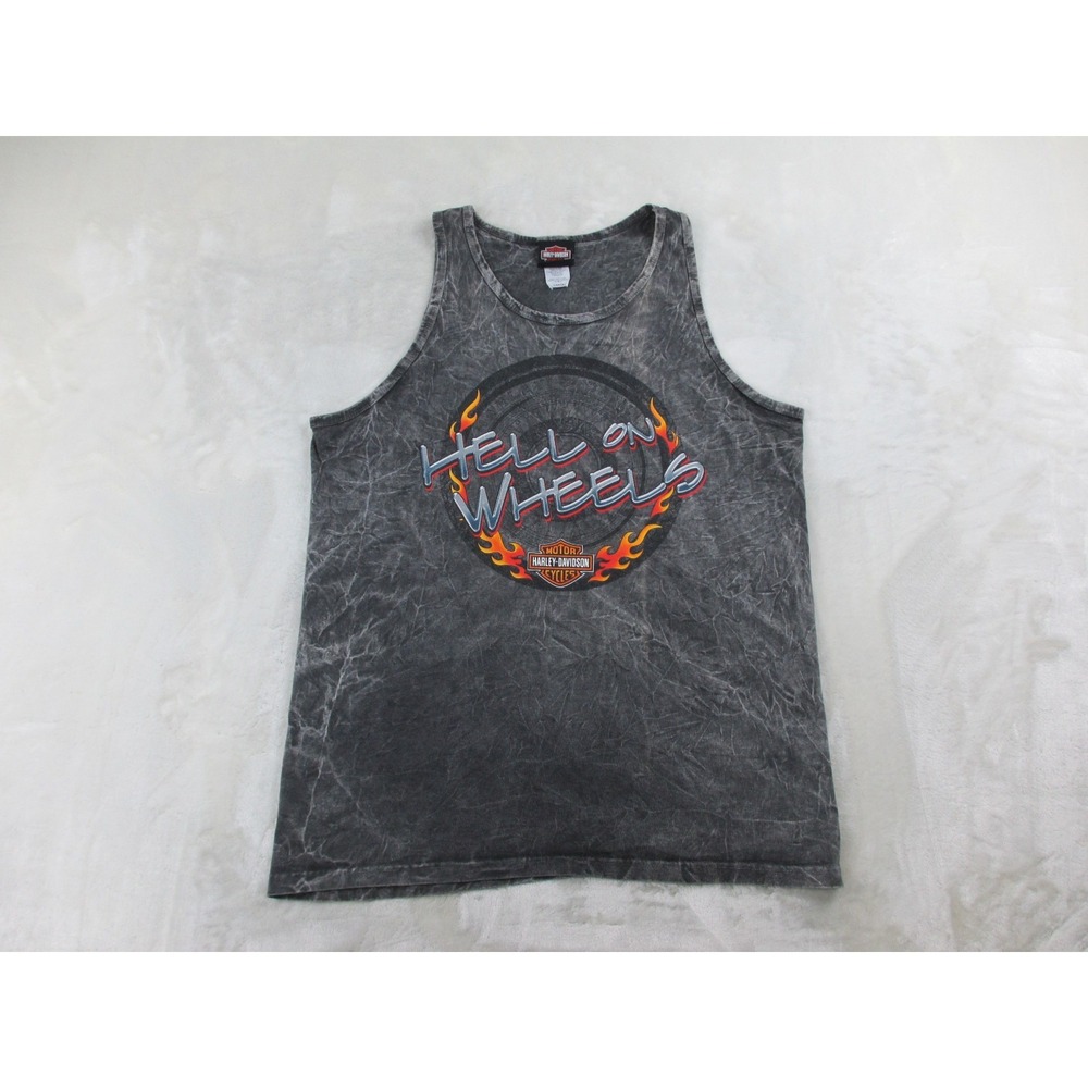 VINTAGE Harley Davidson Shirt Mens Large Gray Hell On Wheels Sleeveless 00s*